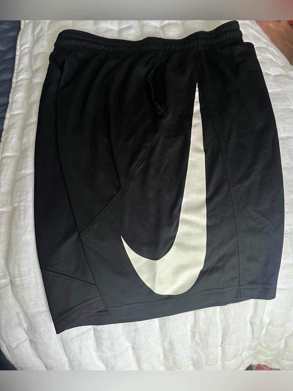 Nike Black Shorts with Large White Swoosh Accent